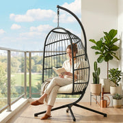 Hanging Egg Chair with Stand for Comfortable Outdoor Relaxation Foldable Basket Black Cream White Outsunny