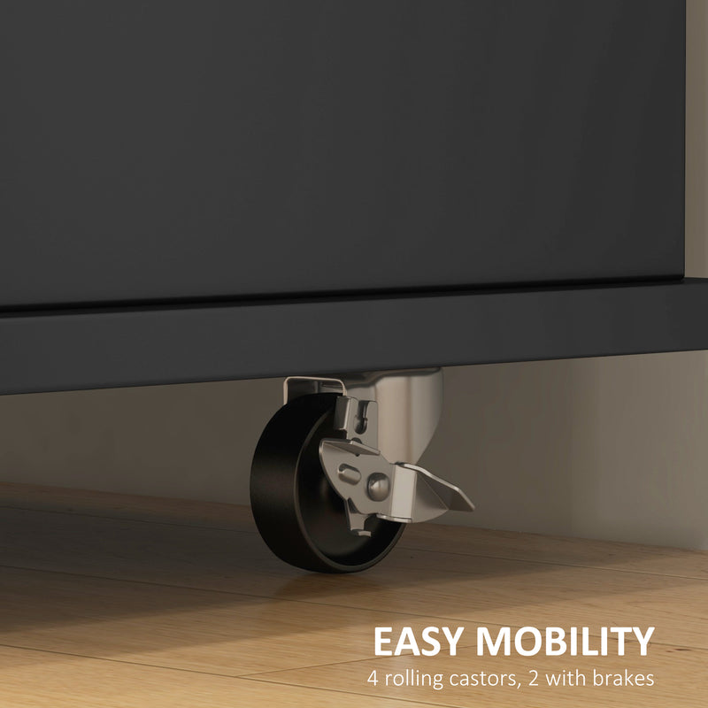 Kitchen Island with Drop-Leaf Tabletop and Storage Drawers for Extra Prep Space Black