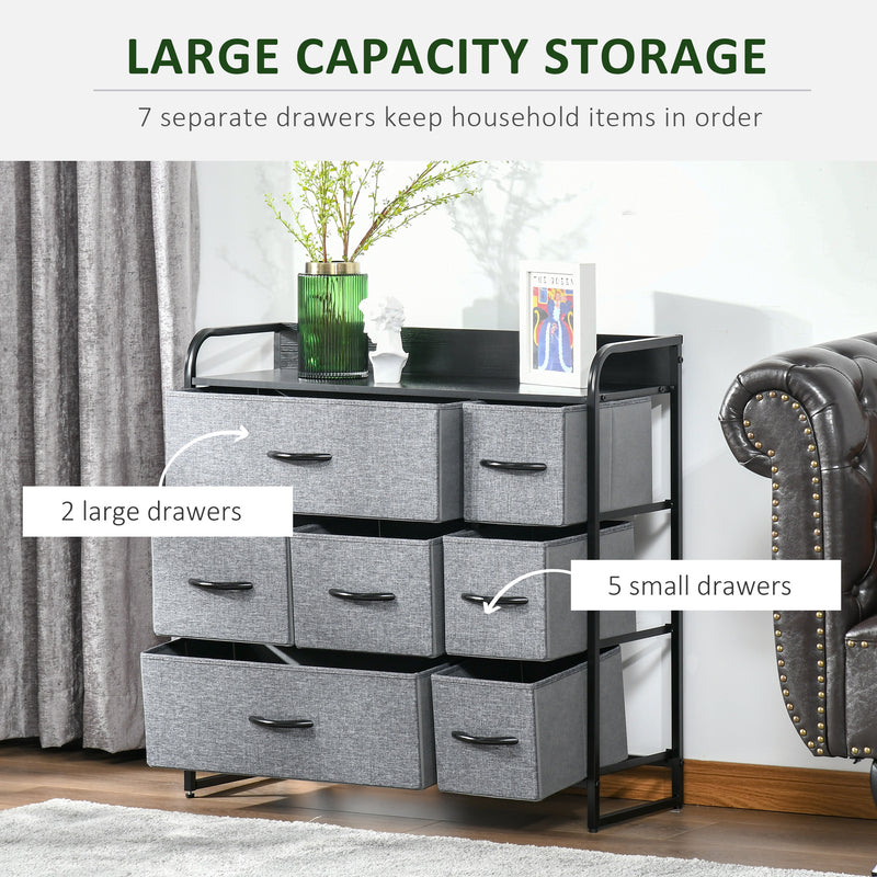 Grey 7 Drawer Fabric Chest of Drawers with Metal Frame for Bedroom and Living Room
