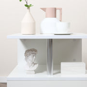 Set of 2 S Shape Wooden Coffee Tables with 2 Tier Storage for Living Room White