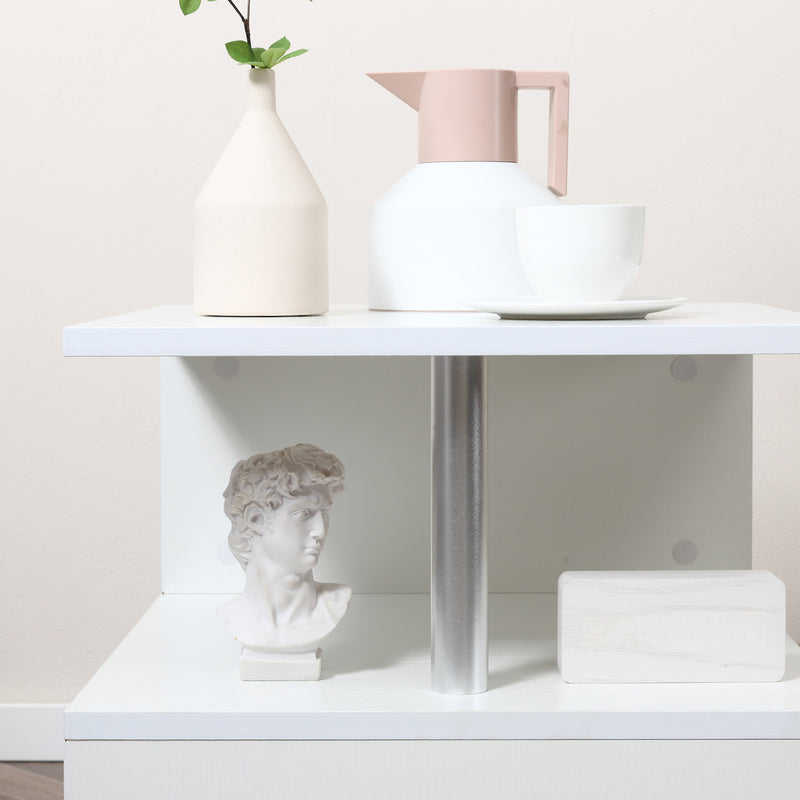 Set of 2 S Shape Wooden Coffee Tables with 2 Tier Storage for Living Room White