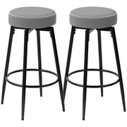 Set of Two Adjustable Faux Leather Bar Stools with Footrest for Kitchen or Home Bar, Grey