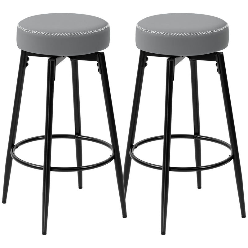 Set of Two Adjustable Faux Leather Bar Stools with Footrest for Kitchen or Home Bar, Grey