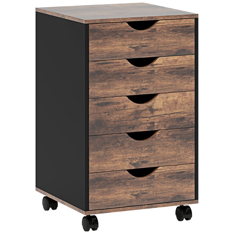 5 Drawer Office Filing Cabinet With Spacious Storage For Home Or Workplace, Rustic Brown