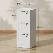 White 3 Drawer Filing Cabinet With Lock For Home Office Document Storage