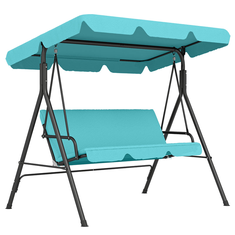 Patio Swing - 3 Seater Garden Swing Chair With Adjustable Canopy For Outdoor Relaxing, Blue