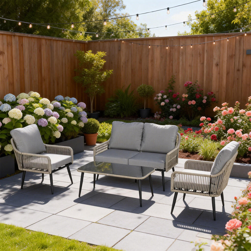 Rattan Garden Conversation Set with Cushions and Coffee Table for Relaxing Outdoors Light Grey