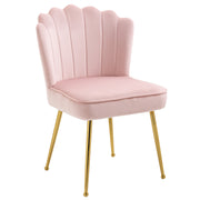 Pink Velvet Shell Accent Chair With Scalloped Backrest For Bedroom Or Living Room