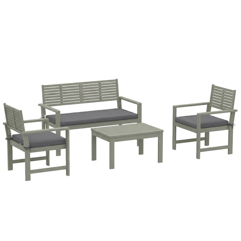 Outsunny 4 Seater Wooden Garden Furniture Set with Loveseat, Armchairs, Table, Acacia Wood Garden Sofa Set, Light Grey AOSOM
