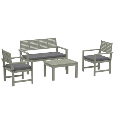 Outsunny 4 Seater Wooden Garden Furniture Set with Loveseat, Armchairs, Table, Acacia Wood Garden Sofa Set, Light Grey AOSOM