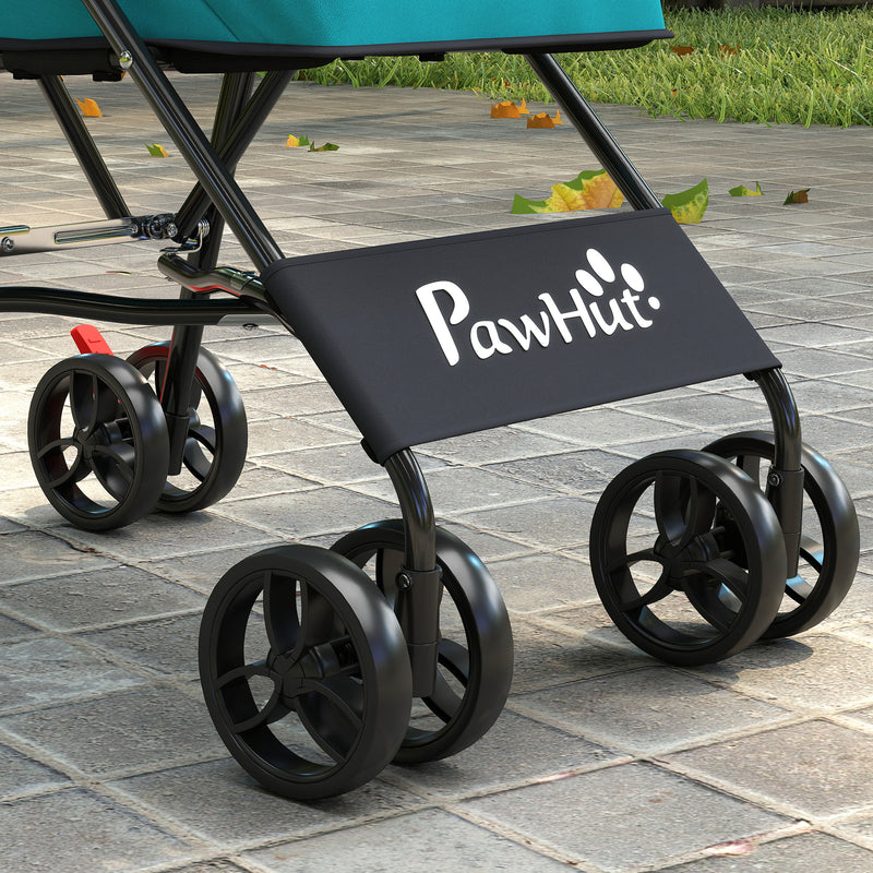 Pet Stroller for Small Dogs or Cats with Foldable Frame and Canopy Dark Green AOSOM