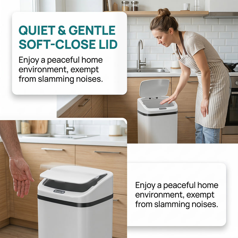 Sensor Kitchen Bin 48L Hands Free Waste Disposal with Soft Close Lid White Homcom