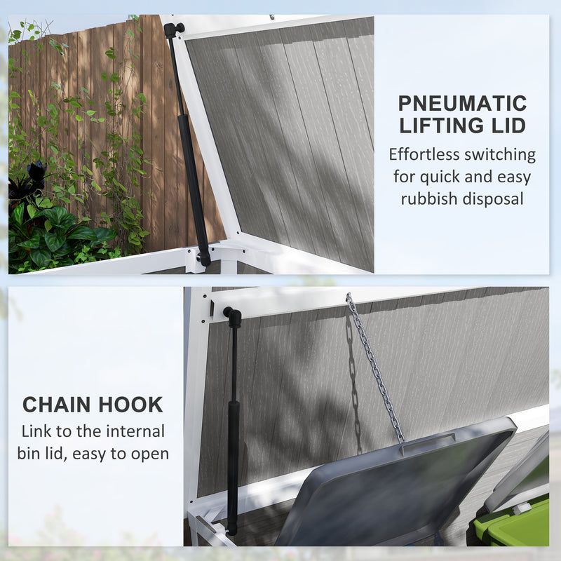 Grey Garden Storage Shed for Two Wheelie Bins Lockable Double Doors with Openable Lid by Outsunny