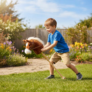 Stick Horse Toy with Real Neighing Sounds and Wooden Wheels for Kids Playtime, Brown AOSOM