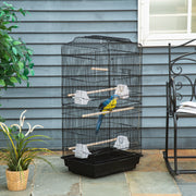 Large Metal Bird Cage with Stand and Swing for Budgies and Parakeets, Black