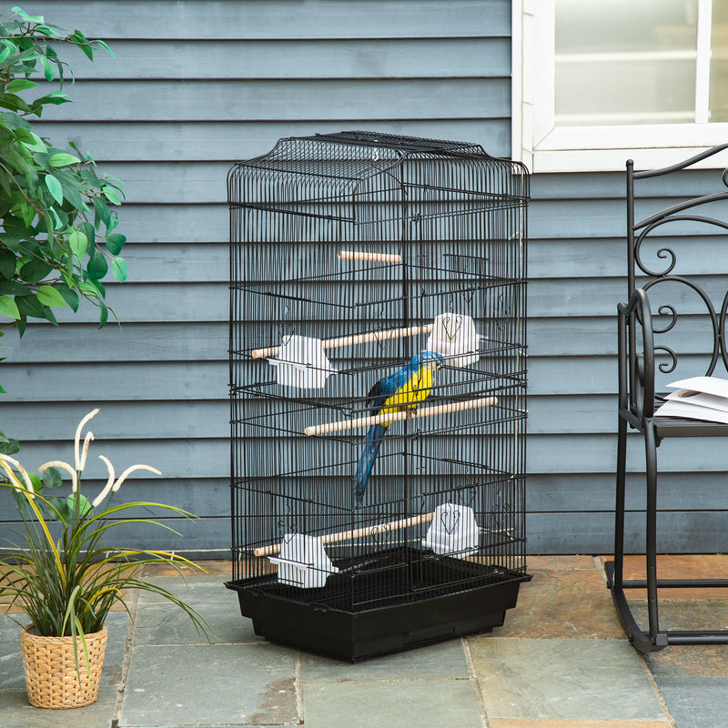 Large Metal Bird Cage with Stand and Swing for Budgies and Parakeets, Black