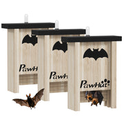 3 Piece Wooden Bat Box Set Easy to Hang for Garden Farm and Outdoor Use by PawHut