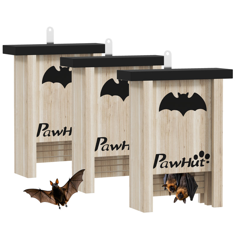 3 Piece Wooden Bat Box Set Easy to Hang for Garden Farm and Outdoor Use by PawHut