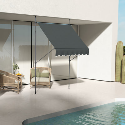 Grey Manual Retractable Awning 2 x 1.2 Metres Sun Shade for Patio or Balcony Use