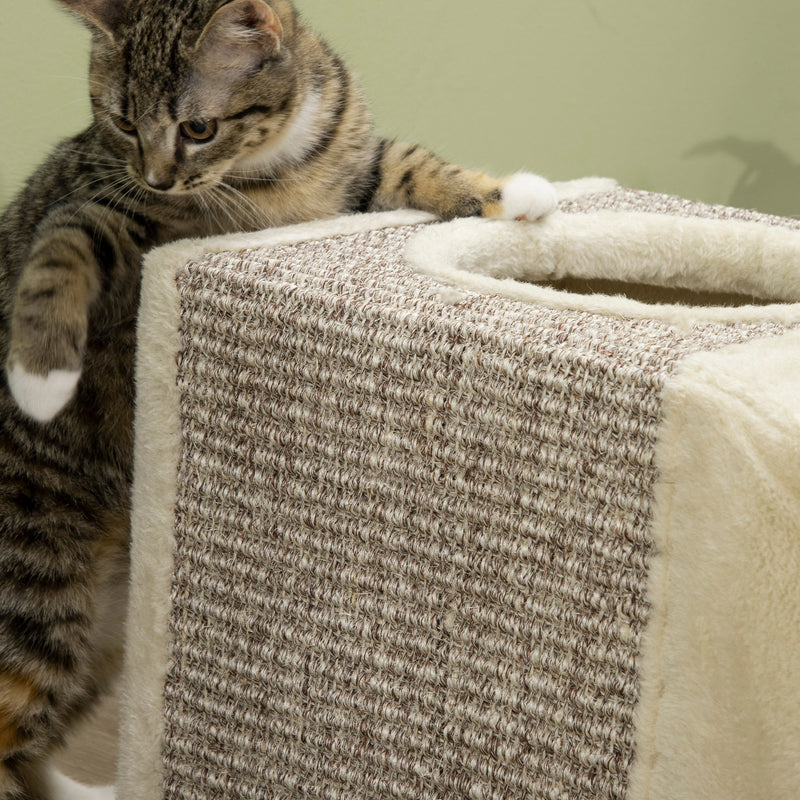 Cat Play Tunnel with Sisal Scratch Sections for Indoor Cats to Protect Furniture Brown Beige