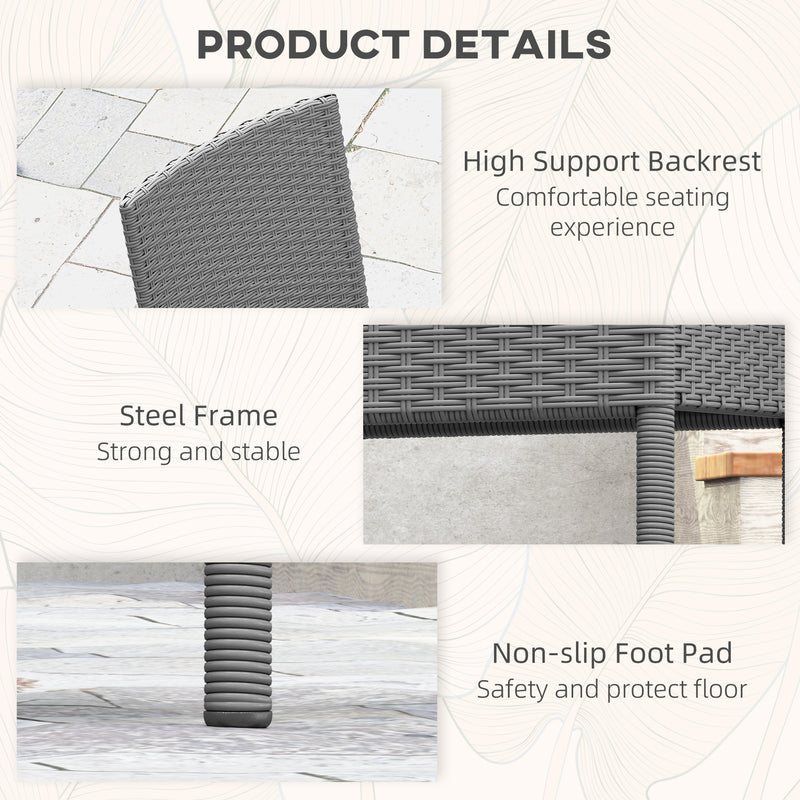 Set of Four Dark Grey Armless Rattan Garden Chairs With Cushions Weather Resistant by Outsunny