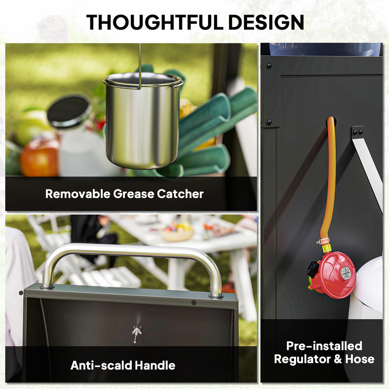 3+1 Burner Gas BBQ Grill with Storage Cabinet and Wheels for Outdoor Cooking by Outsunny