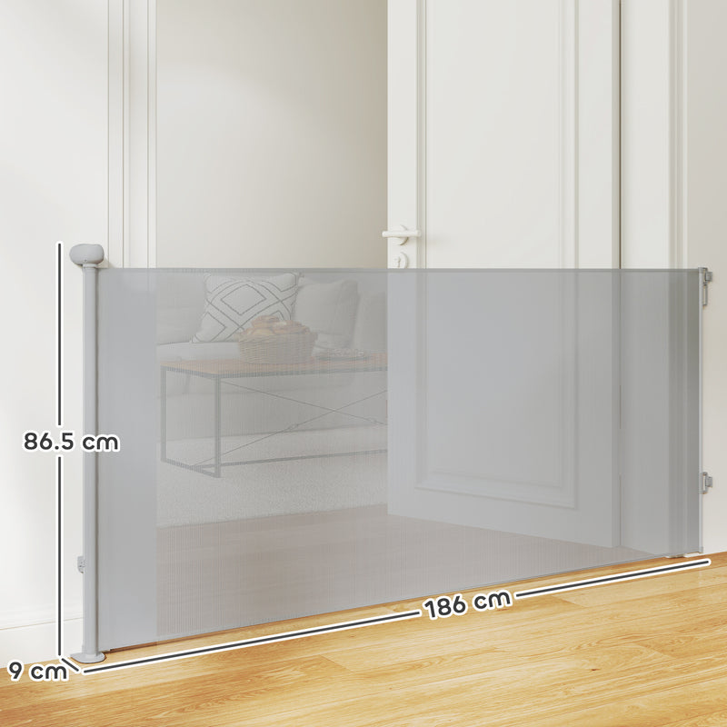 Grey Retractable Dog Stair Gate Extends to 180 cm for Doors Hallways and Stairs