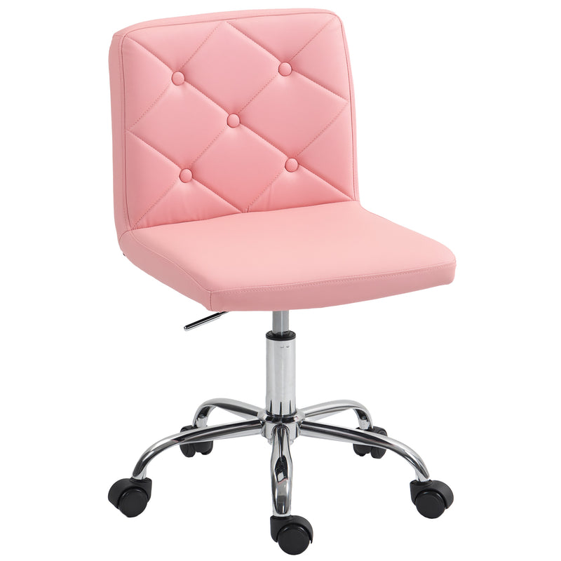Pink PU Leather Armless Swivel Chair With Adjustable Height For Home Office Or Vanity