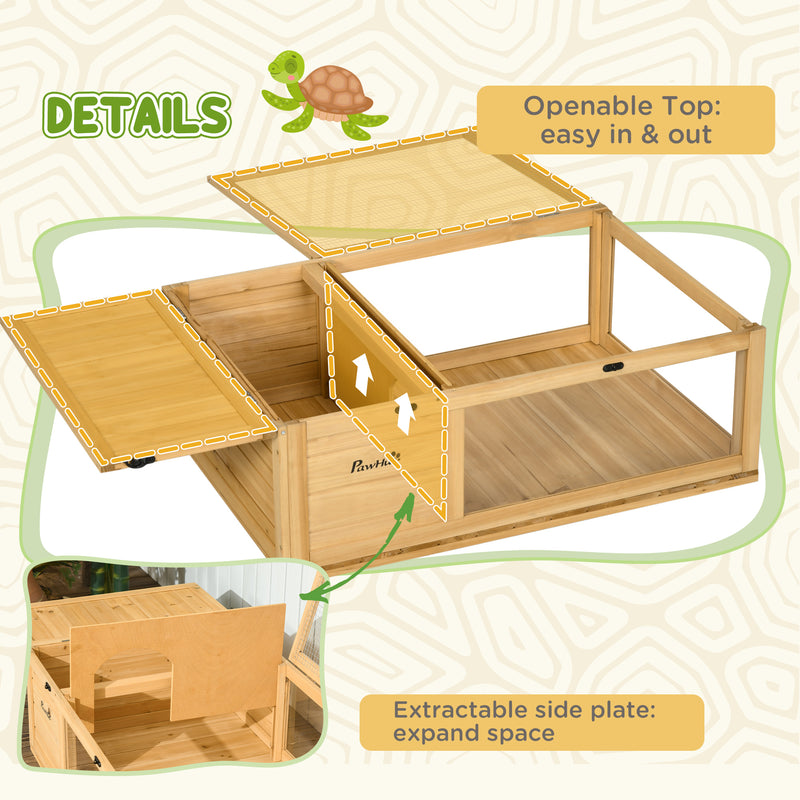 Wooden Tortoise and Reptile House with Mesh Roof Ideal for Outdoor Use, Natural Finish