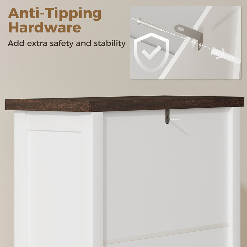 Slim Shoe Storage Cabinet for Narrow Hallways with Flip Drawers and Top Organiser White Homcom