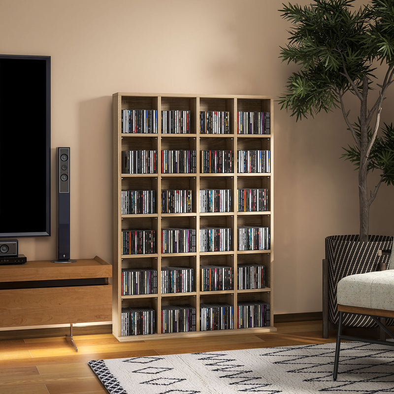 CD Storage Cabinet with Adjustable Shelves for Media and Display 89 x 130 cm ,Natural Wood