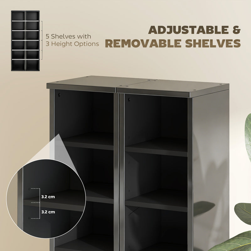 CD and Media Storage Shelves Set of 2 with Adjustable Compartments High Gloss Black AOSOM