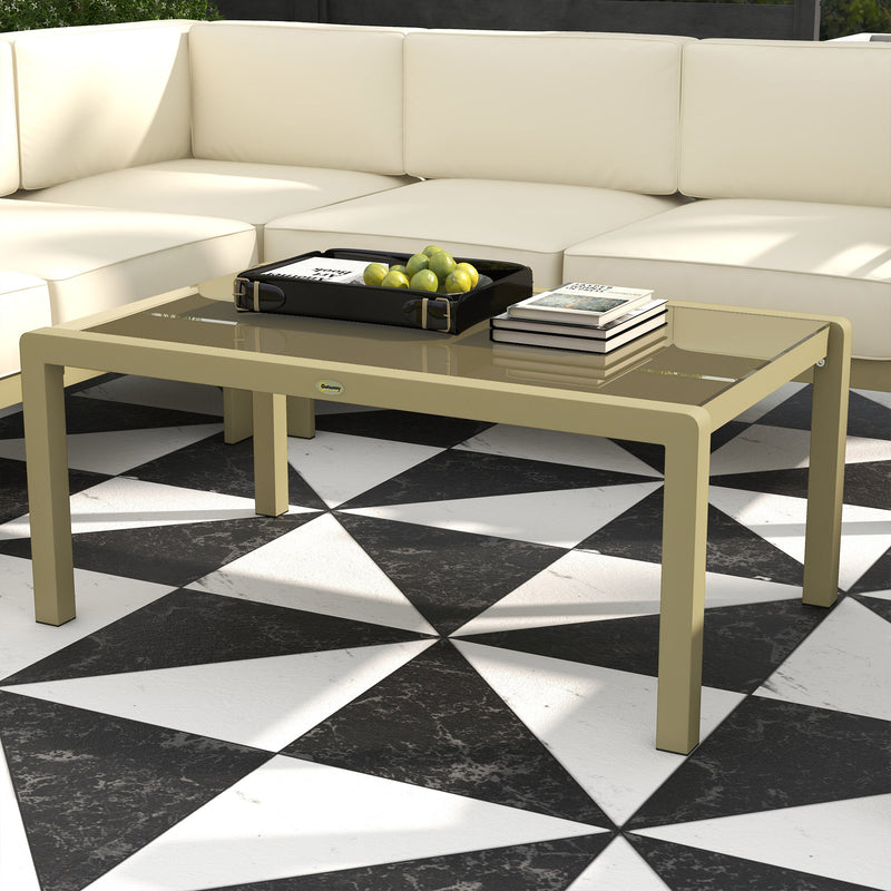 Gold Metal Garden Sofa Set 6 Seater Modular Design With Cushions And Glass Top Coffee Table Outsunny