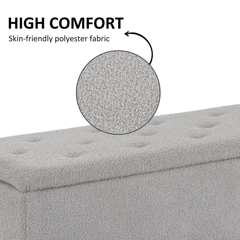 Fabric Storage Ottoman Bench With Wooden Legs For Bedroom Or Lounge 47L Capacity, Grey