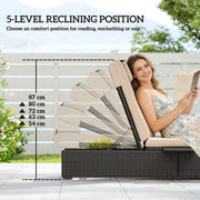 Rattan Sun Lounger With Adjustable Recline Cushion and Side Tray for Garden Relaxation Black Outsunny
