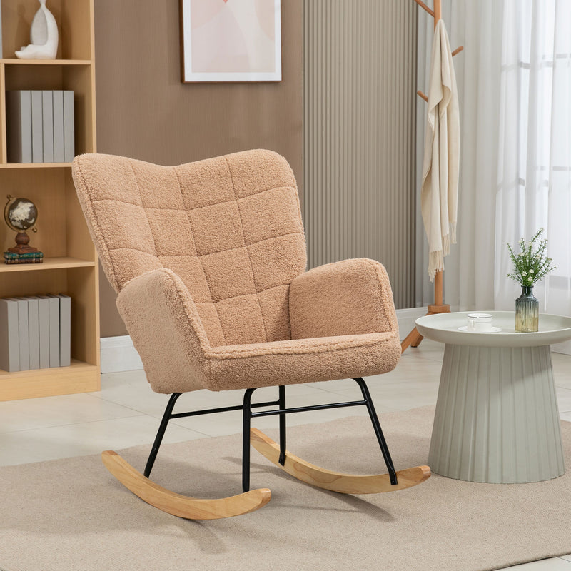 Wingback Rocking Chair Light Brown Soft Fleece for Relaxing Comfort by HOMCOM