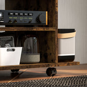 Rustic Brown TV Stand with Storage Shelves and Wheels for Living Room by HOMCOM