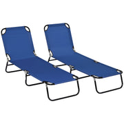Set of 2 Blue Folding Sun Loungers with Metal Frame for Garden or Beach Relaxation