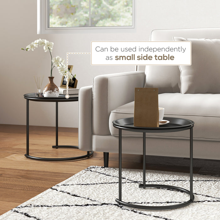 White Nesting Side Tables Set of 2 with Removable Tray Tops and Steel Frame