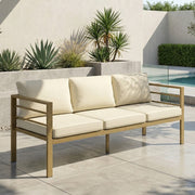 Outsunny Garden Bench with Cushions, 3-Seater Sofa with Backrest, Armrest and Back Cushions, 185 x 66 x 64cm, Cream White AOSOM
