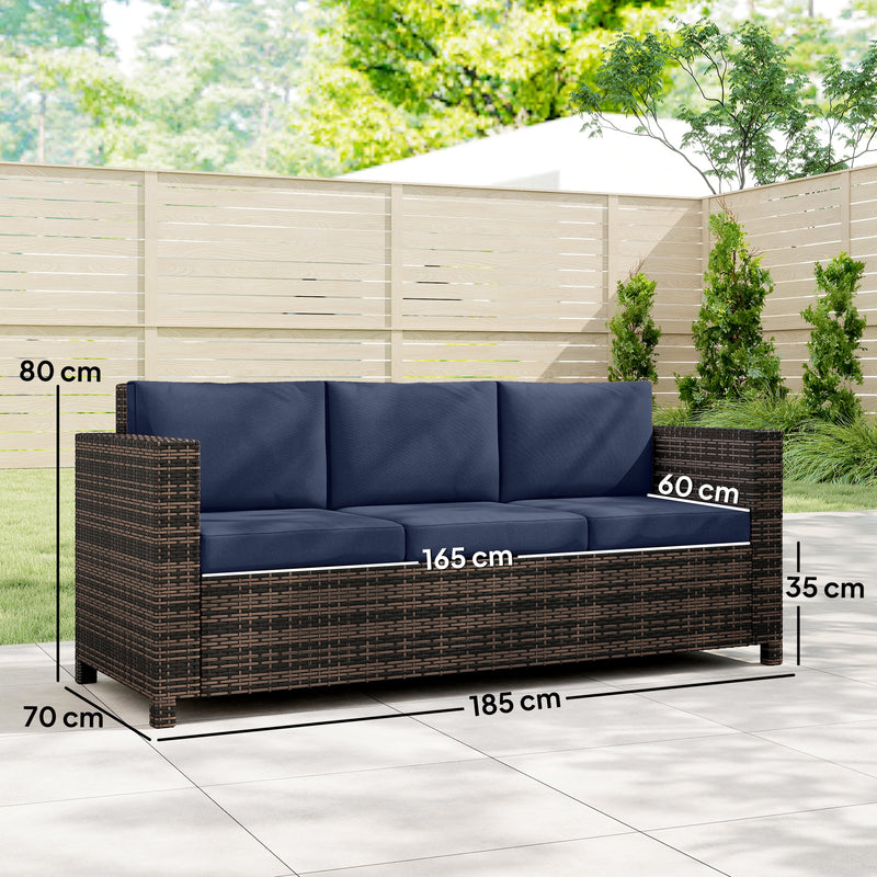 3 Seater Rattan Garden Sofa with Cushions for Comfortable Outdoor Relaxing, Black