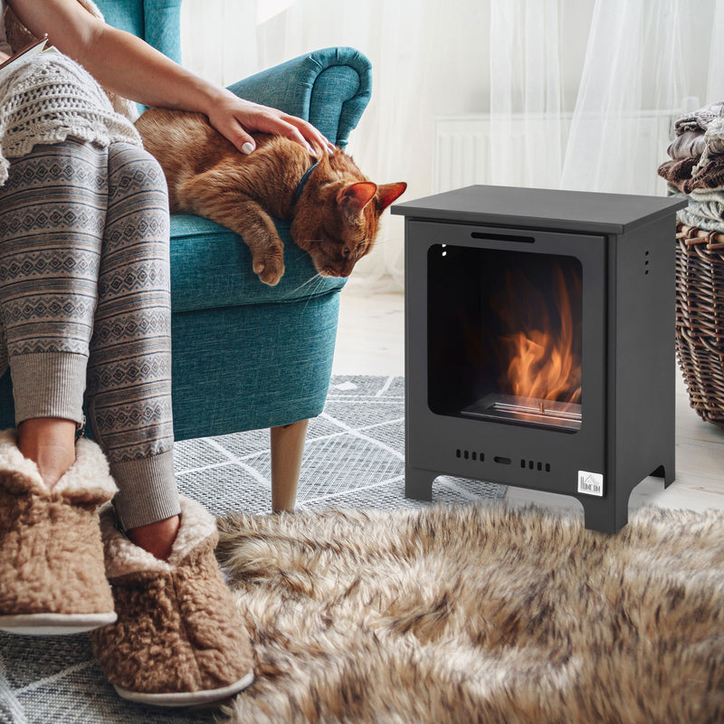 Freestanding Ethanol Fireplace for Instant Smoke Free Warmth in Small Rooms Black