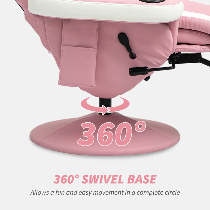 Pink PU Leather Manual Recliner Armchair with Adjustable Leg Rest and 360Â° Swivel by HOMCOM