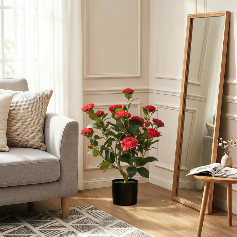 Artificial Camellia Plant for Lasting Indoor Colour with Realistic Red Blossoms Homcom