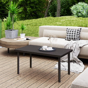 Brown Metal Garden Coffee Table with Woodgrain Top and Foot Pads for Outdoor Use