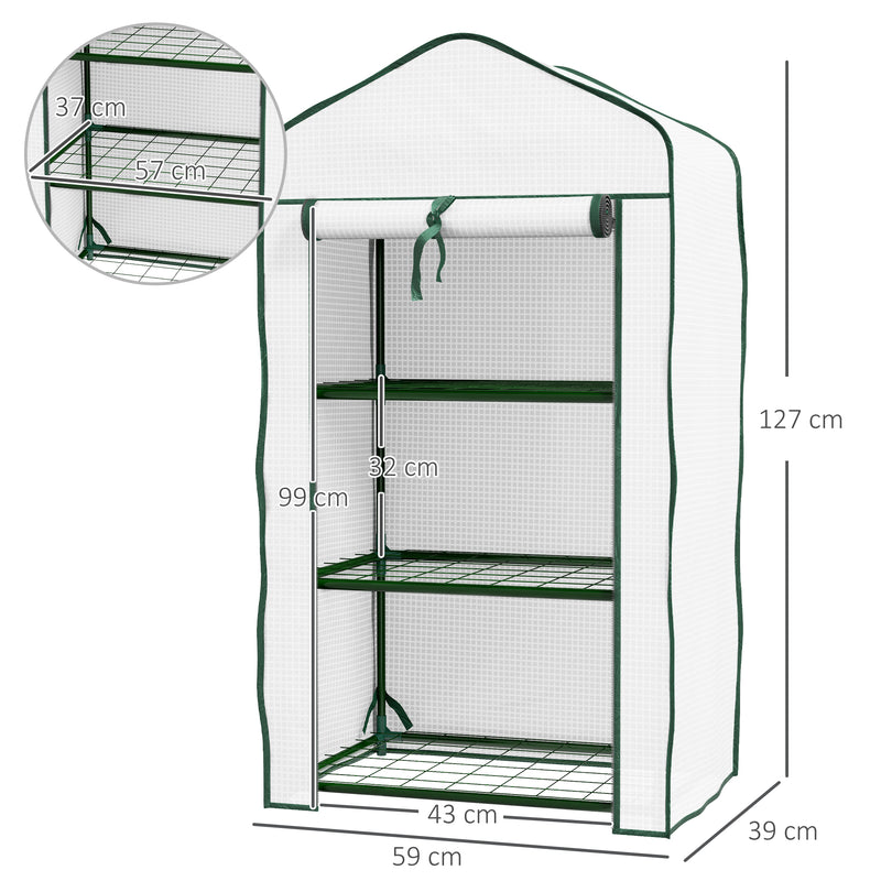 White Three Tier Compact Mini Greenhouse for Plants and Seedlings by Outsunny