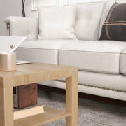 2 Tier Wooden Coffee Table with Storage Shelf for Living Room and Office Natural Finish