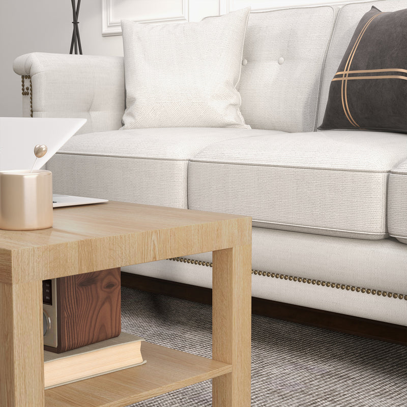 2 Tier Wooden Coffee Table with Storage Shelf for Living Room and Office Natural Finish