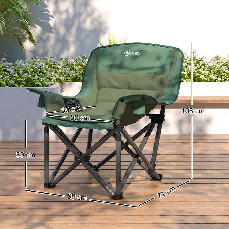 Folding Camping Chair with Padded Seat and Cup Holders for Garden or Outdoor Use Olive Green