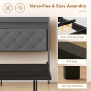 Double Floating Bed Frame with LED Lights, Charging Ports and Storage Shelves, Grey Homcom
